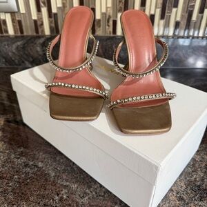 Amina Muaddi Gold Gilda Slipper Heeled Sandals